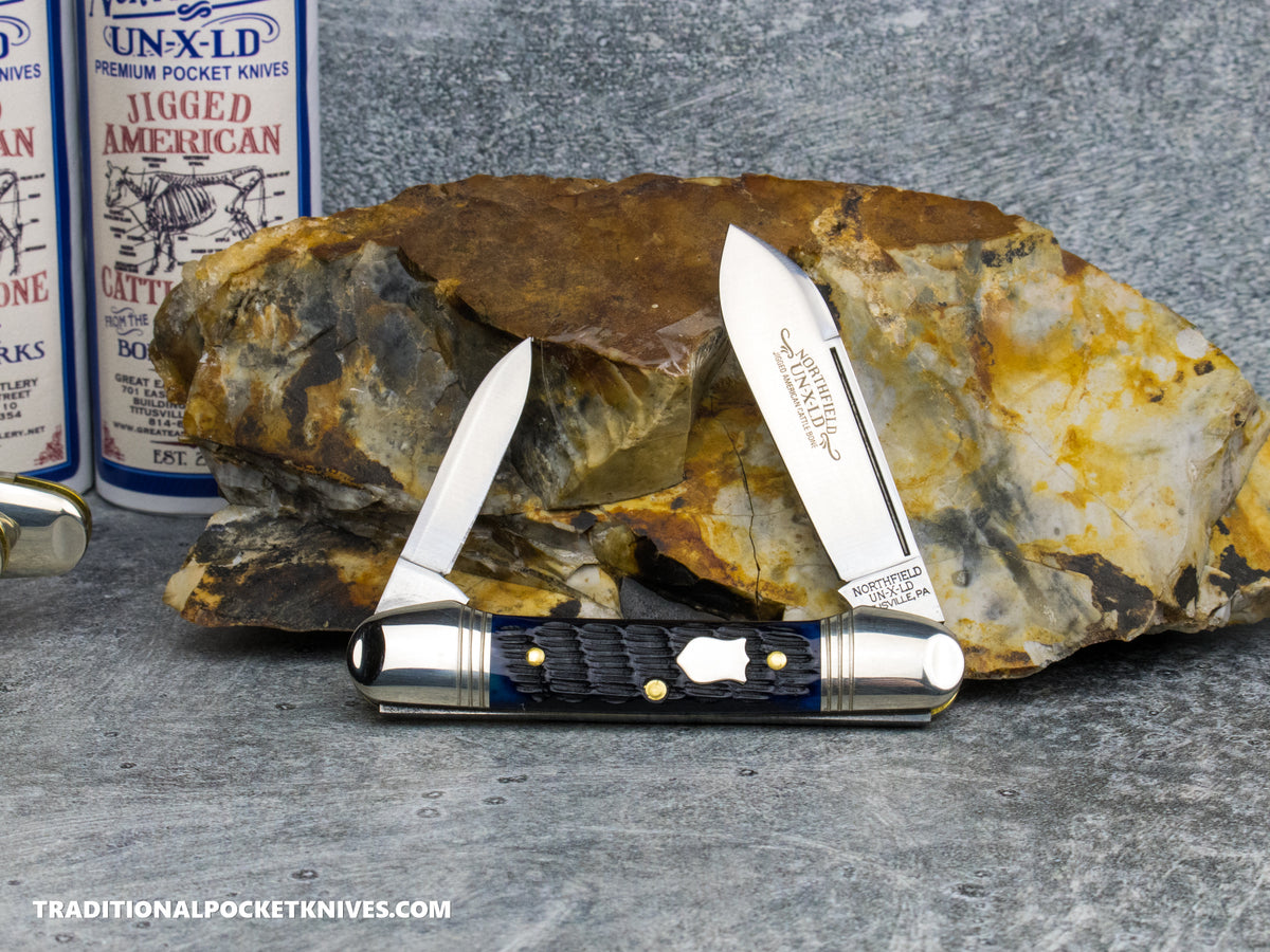 Great Eastern Cutlery #162226 Northfield UNXLD Little Indian Girl Canoe Wave Blue Jigged Bone *Satin*