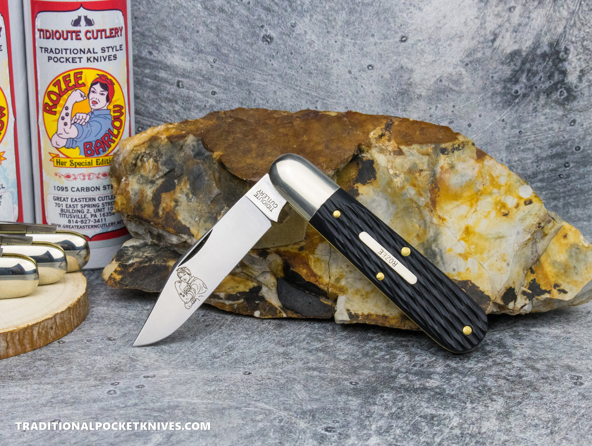 Great Eastern Cutlery #781124 Tidioute Cutlery Rozee Barlow Jigged Black Delrin