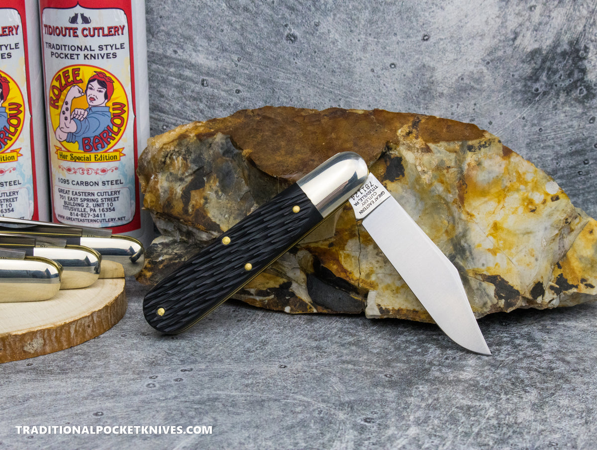 Great Eastern Cutlery #781124 Tidioute Cutlery Rozee Barlow Jigged Black Delrin