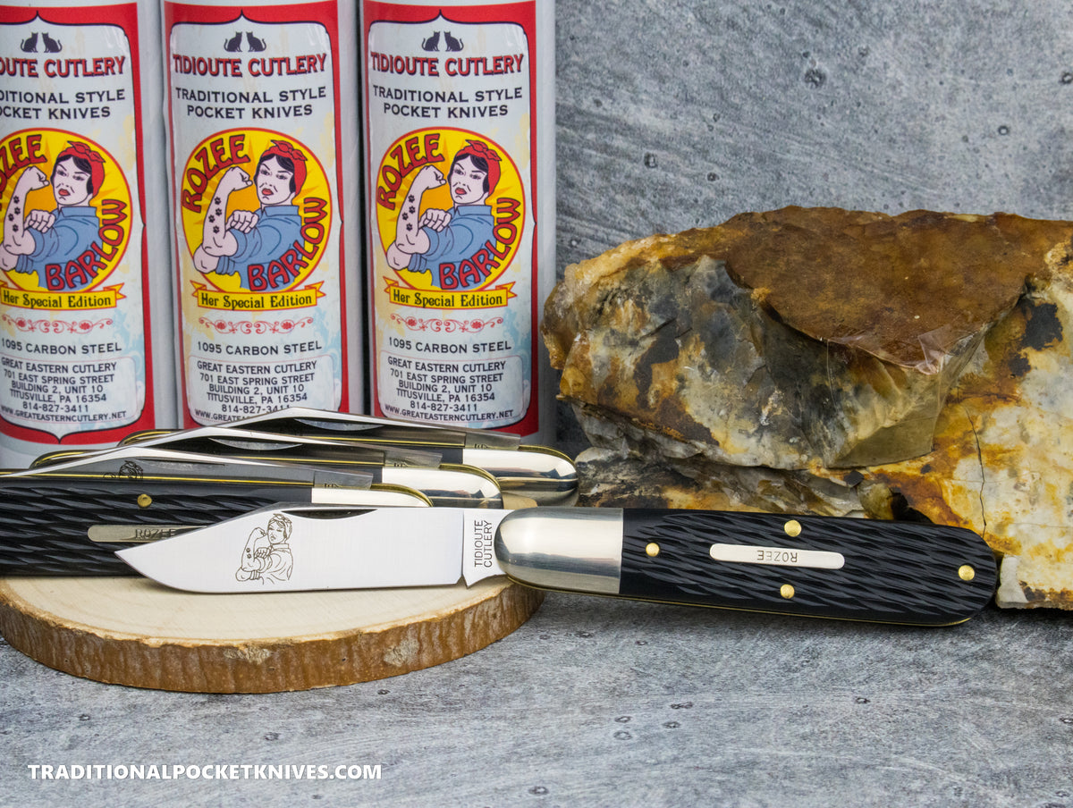 Great Eastern Cutlery #781124 Tidioute Cutlery Rozee Barlow Jigged Black Delrin