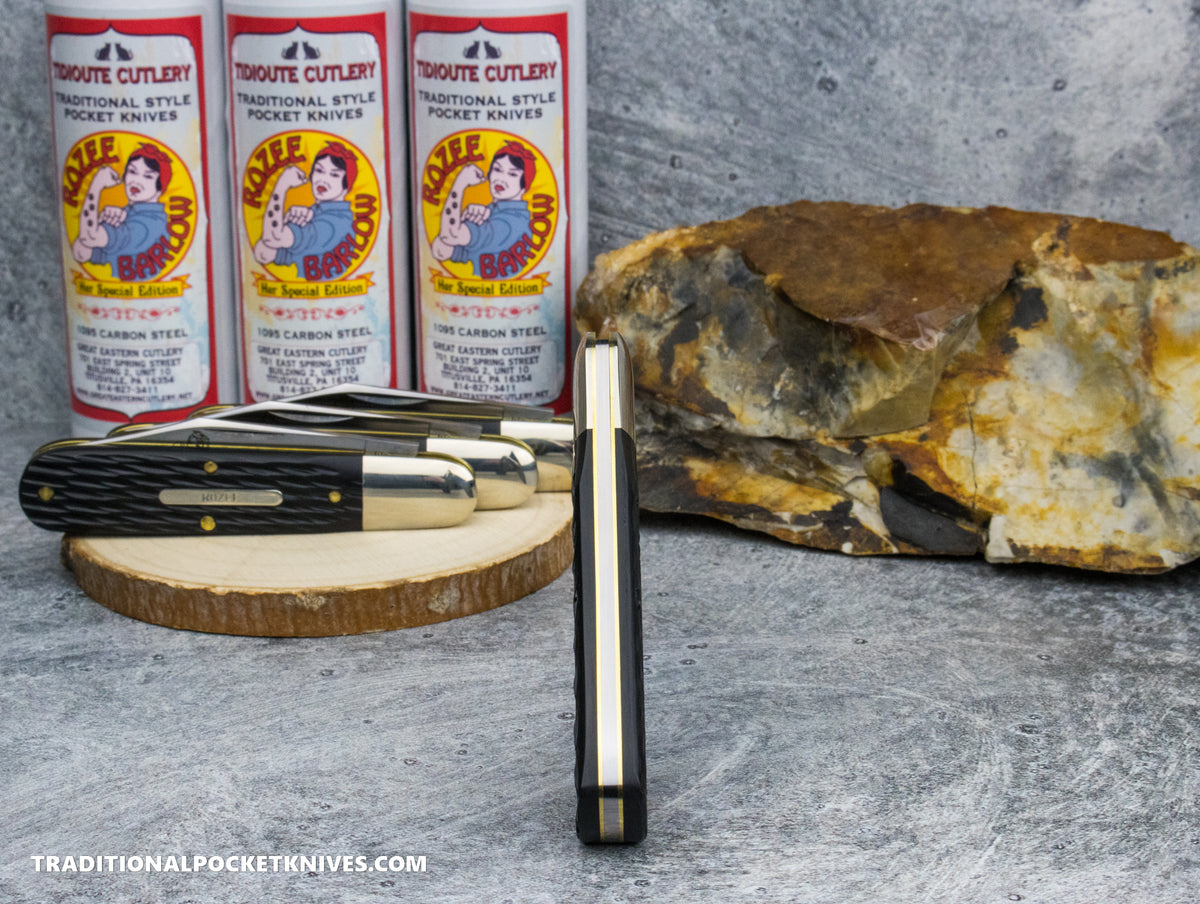Great Eastern Cutlery #781124 Tidioute Cutlery Rozee Barlow Jigged Black Delrin