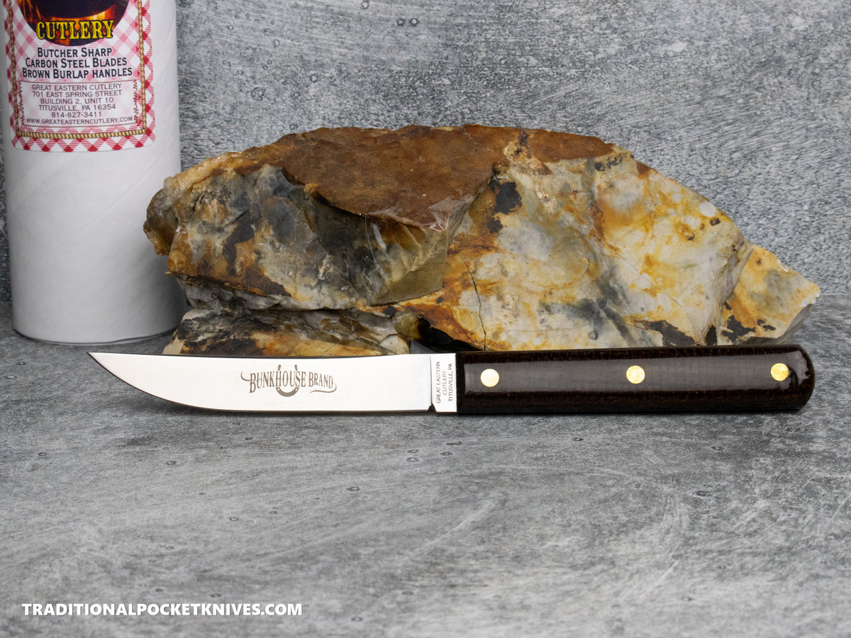 Great Eastern Cutlery #K33CAR Bunkhouse Brand Steak Knife Brown Burlap Micarta - Set of Two