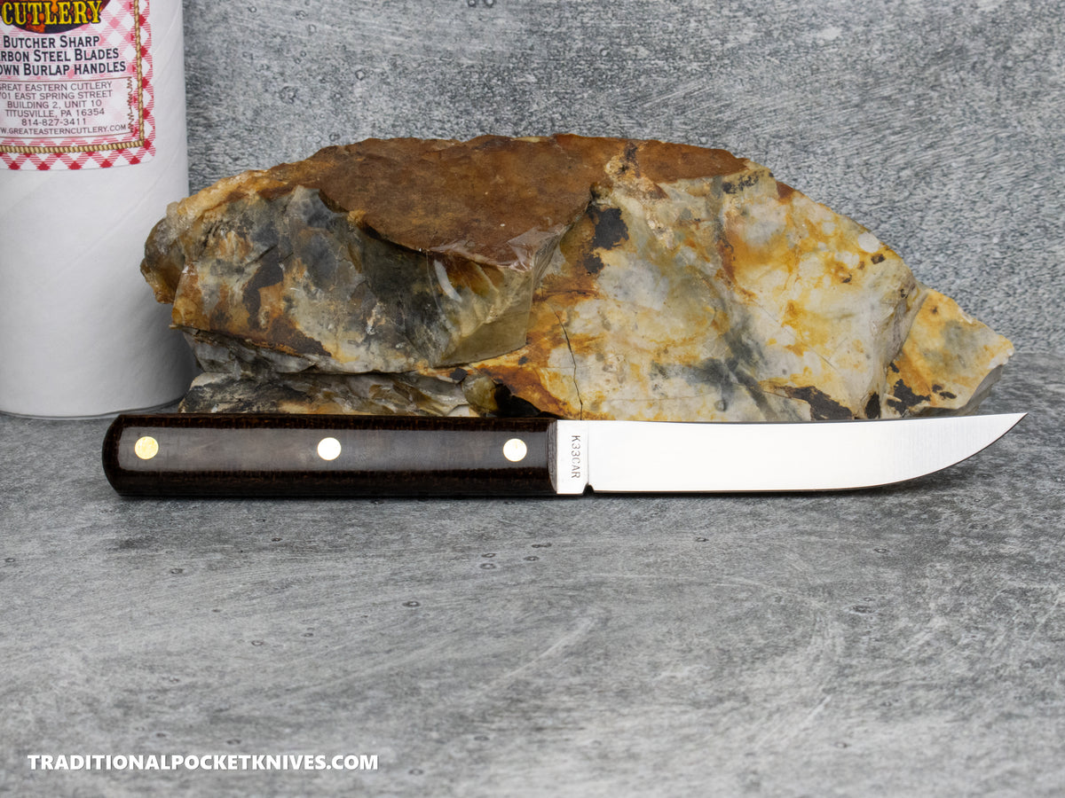 Great Eastern Cutlery #K33CAR Bunkhouse Brand Steak Knife Brown Burlap Micarta - Set of Two