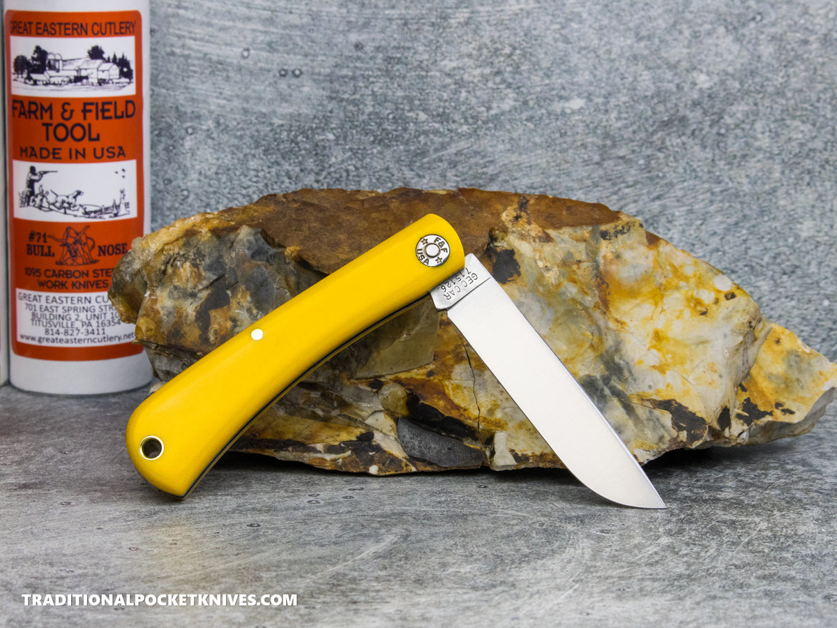 Great Eastern Cutlery #715126 Farm and Field Tool Bull Nose Work Knife Yellow Linen Micarta