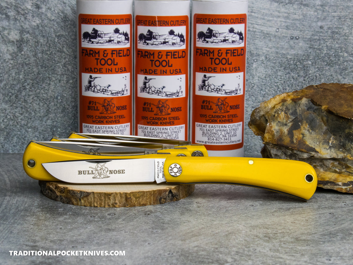 Great Eastern Cutlery #715126 Farm and Field Tool Bull Nose Work Knife Yellow Linen Micarta