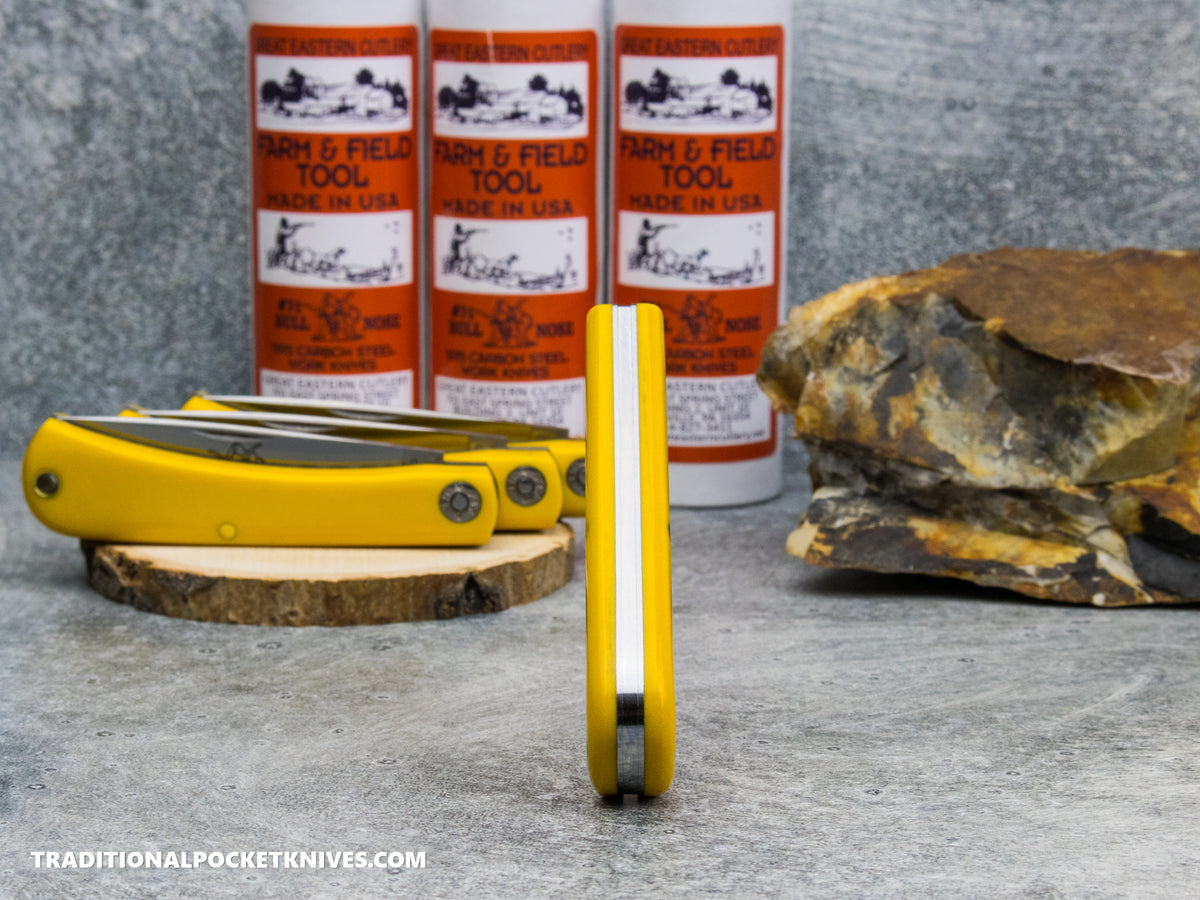 Great Eastern Cutlery #715126 Farm and Field Tool Bull Nose Work Knife Yellow Linen Micarta