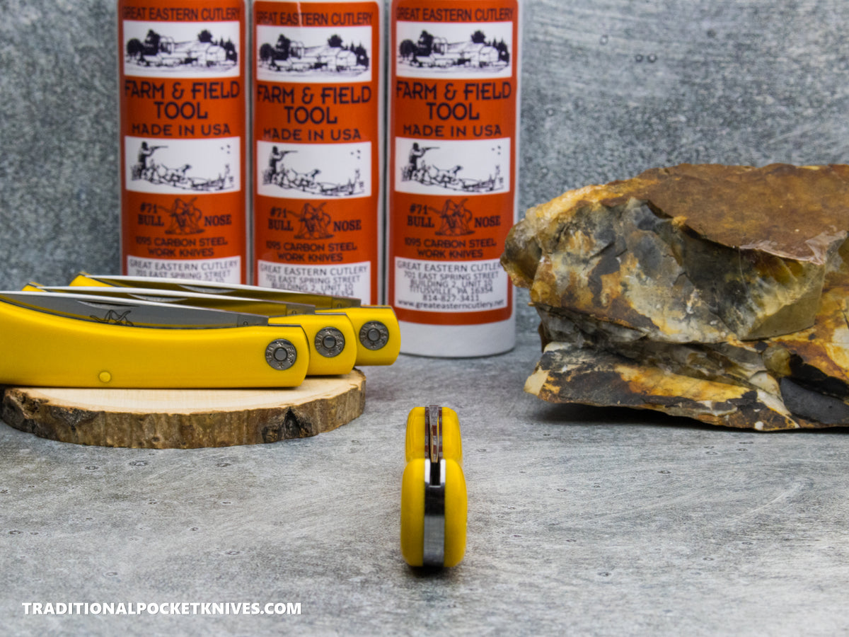 Great Eastern Cutlery #715126 Farm and Field Tool Bull Nose Work Knife Yellow Linen Micarta