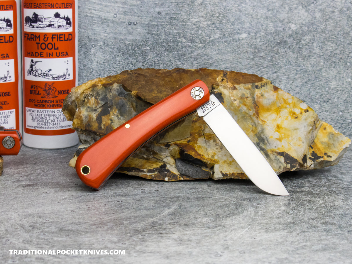Great Eastern Cutlery #715126 Farm and Field Tool Bull Nose Work Knife Orange Linen Micarta