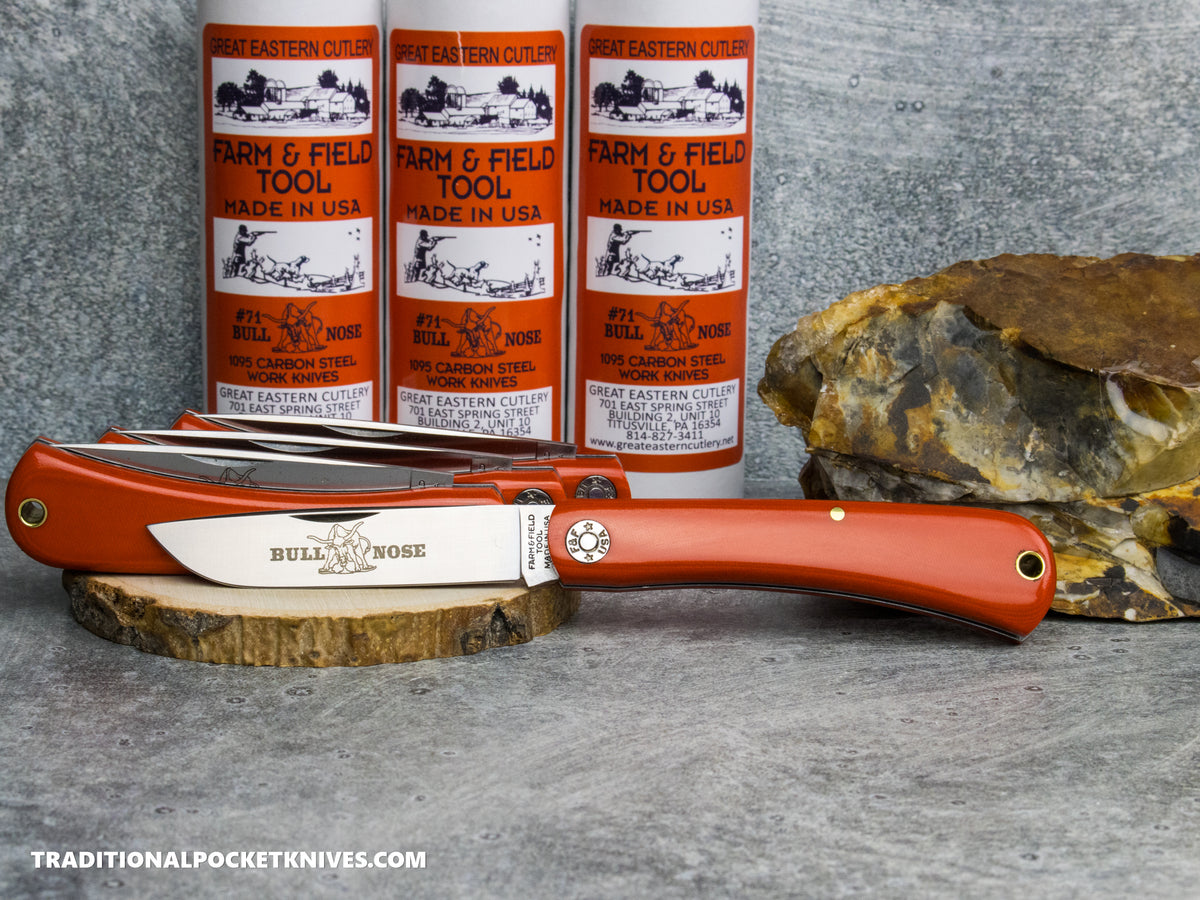 Great Eastern Cutlery #715126 Farm and Field Tool Bull Nose Work Knife Orange Linen Micarta