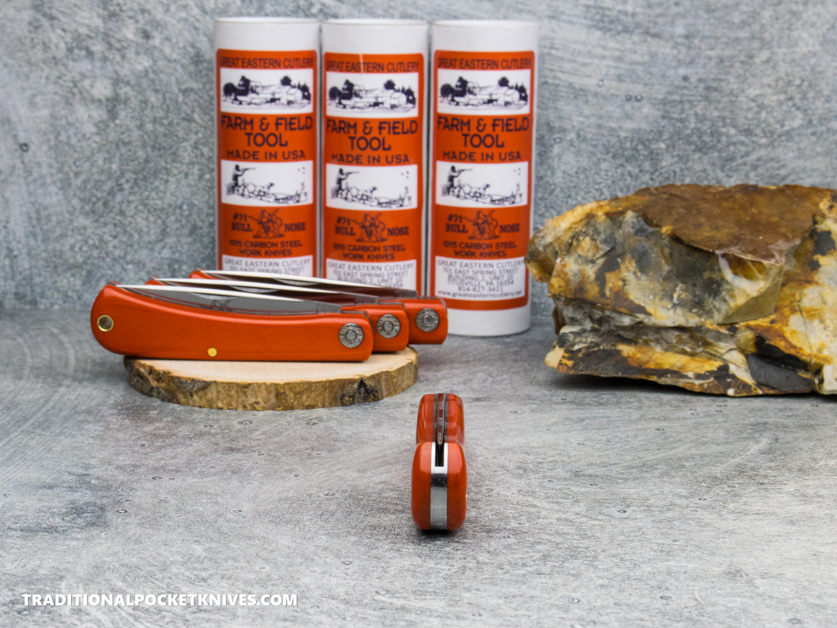 Great Eastern Cutlery #715126 Farm and Field Tool Bull Nose Work Knife Orange Linen Micarta