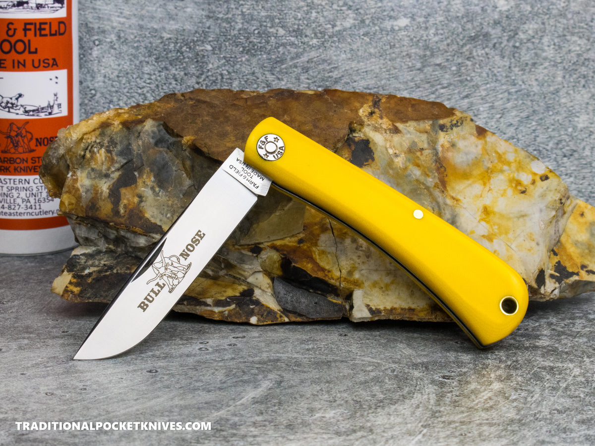 Great Eastern Cutlery #715126 Farm and Field Tool Bull Nose Work Knife Yellow Linen Micarta