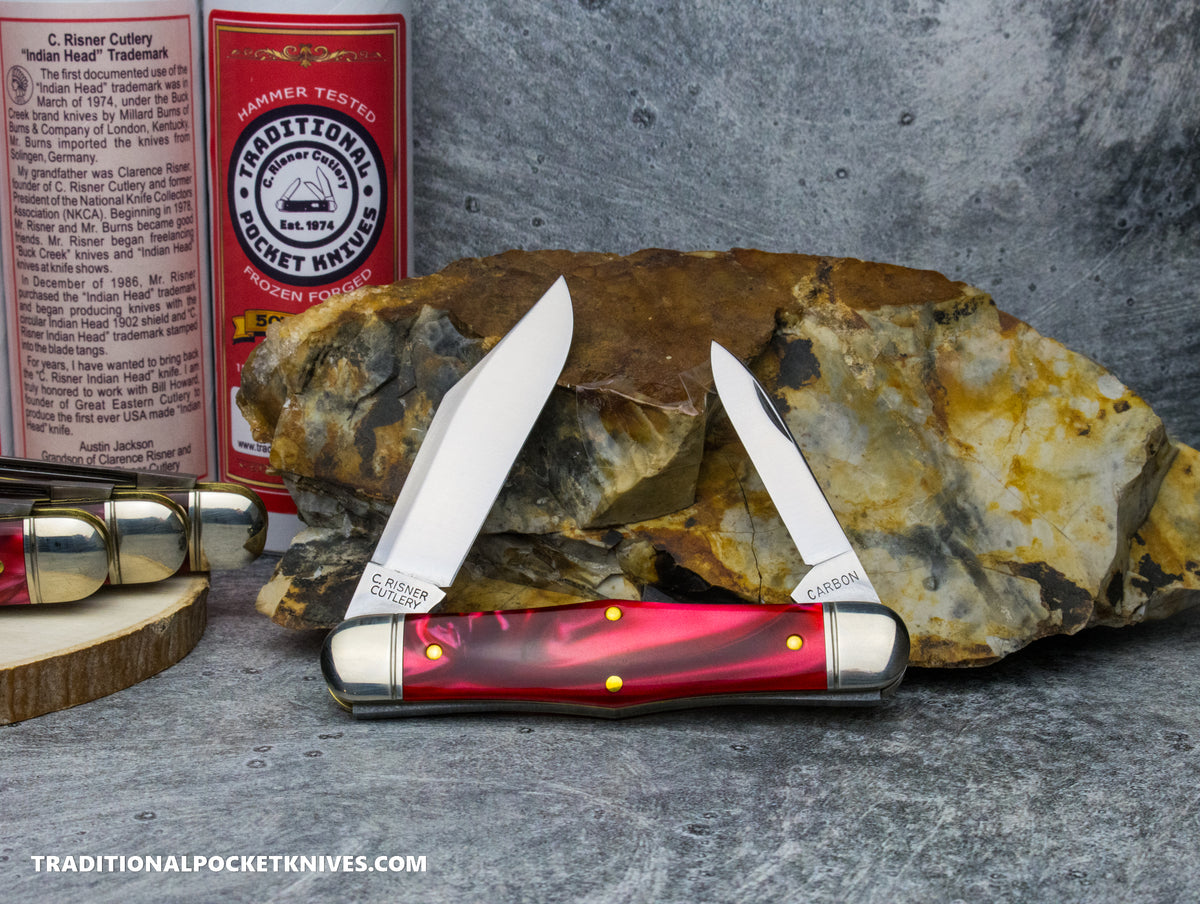 Great Eastern Cutlery #321224 Engineer Special Factory Order: C. Risner Indian Head Red Pearl Acrylic