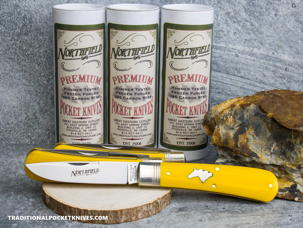 Great Eastern Cutlery #745125 Northfield UNXLD Mustang Yellow Linen Micarta *Satin*