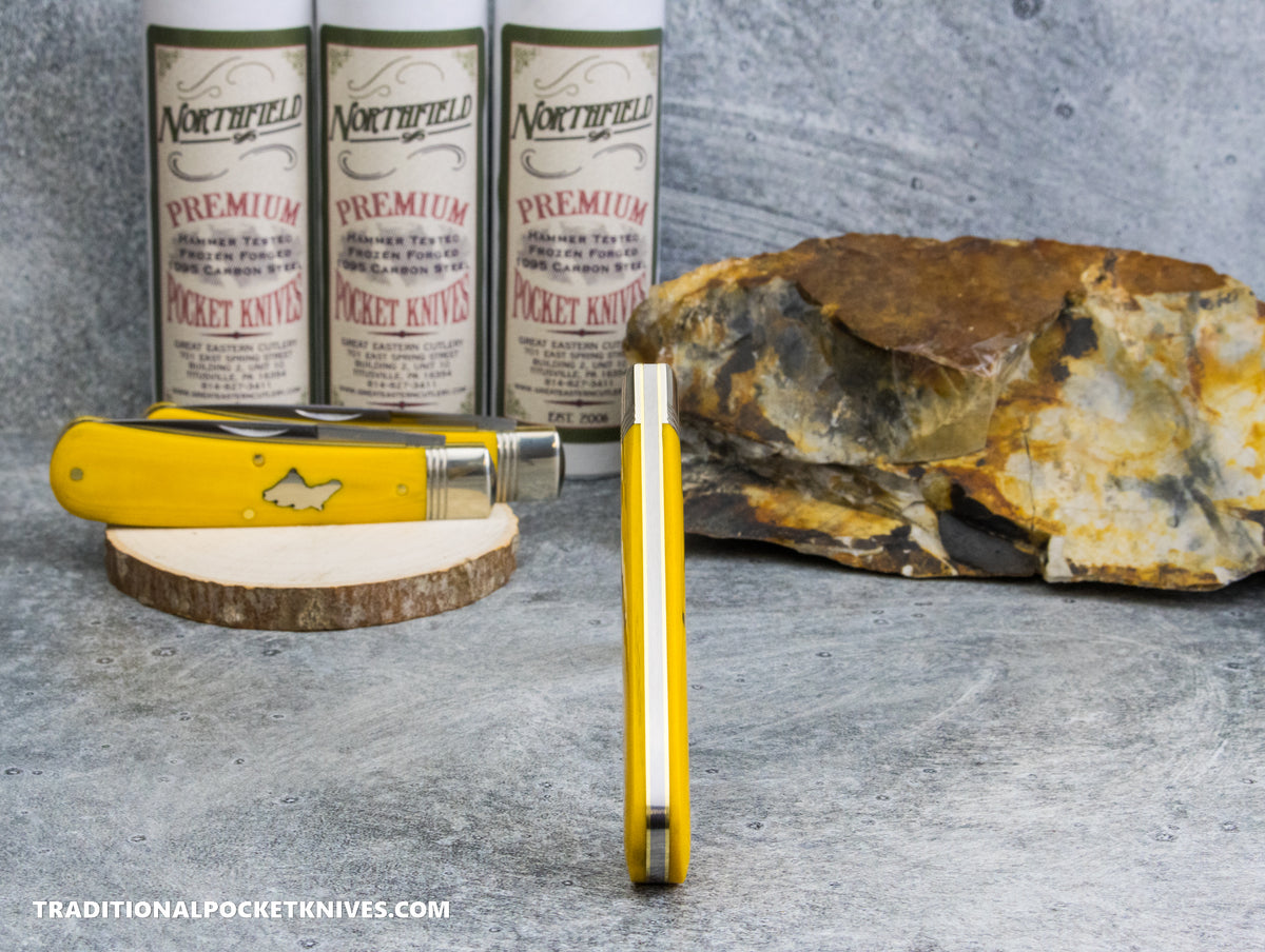 Great Eastern Cutlery #745125 Northfield UNXLD Mustang Yellow Linen Micarta *Satin*