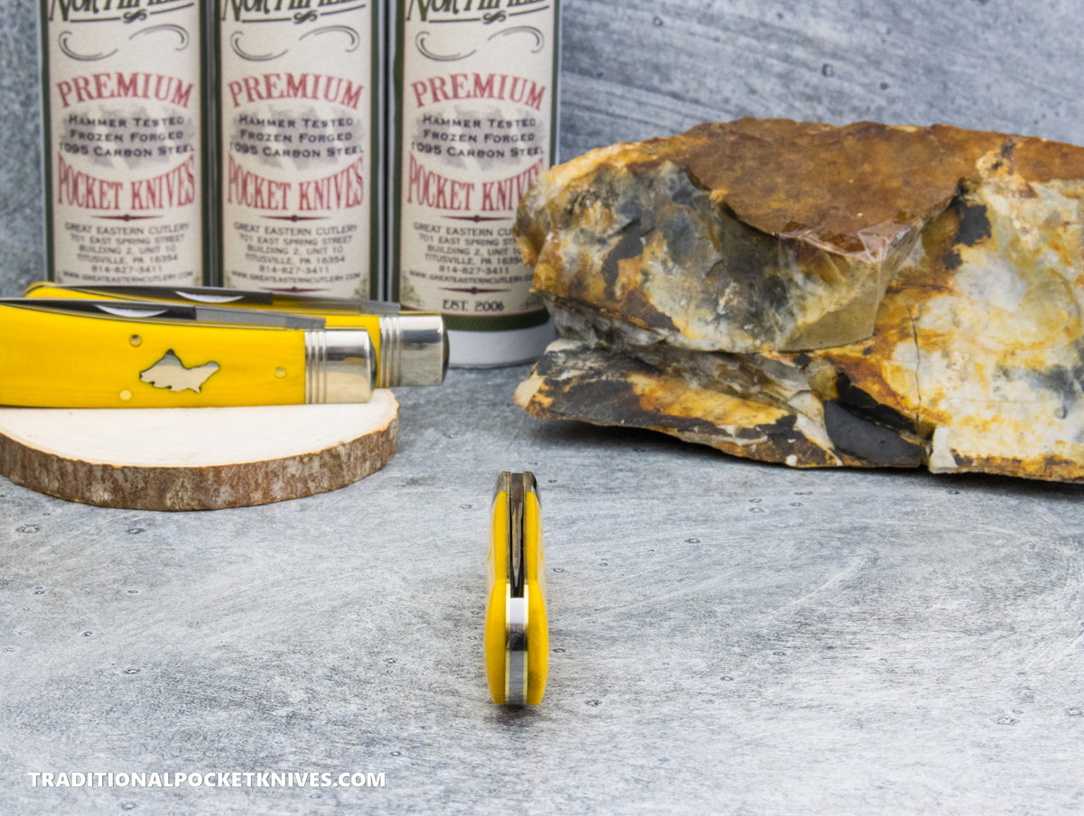 Great Eastern Cutlery #745125 Northfield UNXLD Mustang Yellow Linen Micarta *Satin*