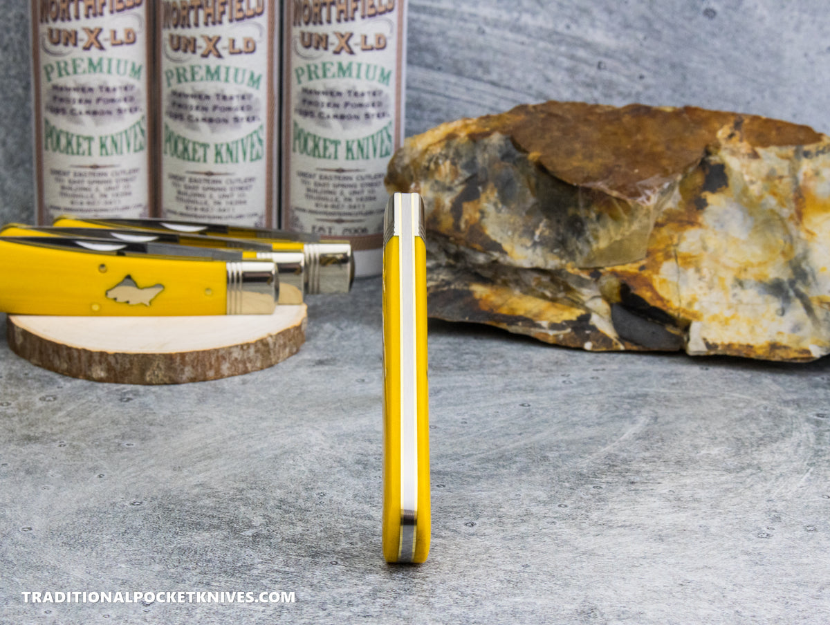Great Eastern Cutlery #745125 Northfield UNXLD Mustang Yellow Linen Micarta