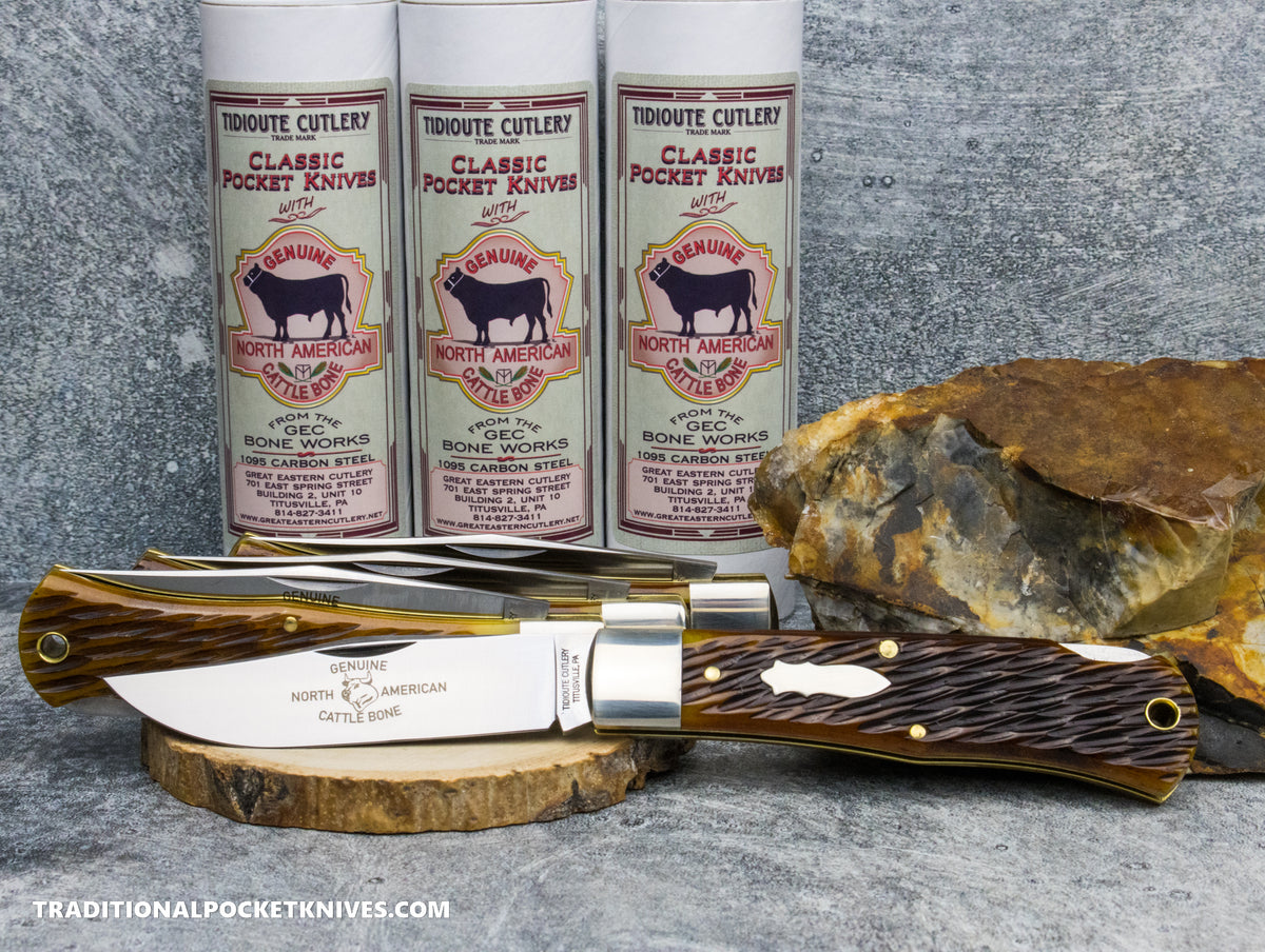 Great Eastern Cutlery #421125LB Tidioute Cutlery Missouri Trader Lockback Antique Yellow Jigged Bone