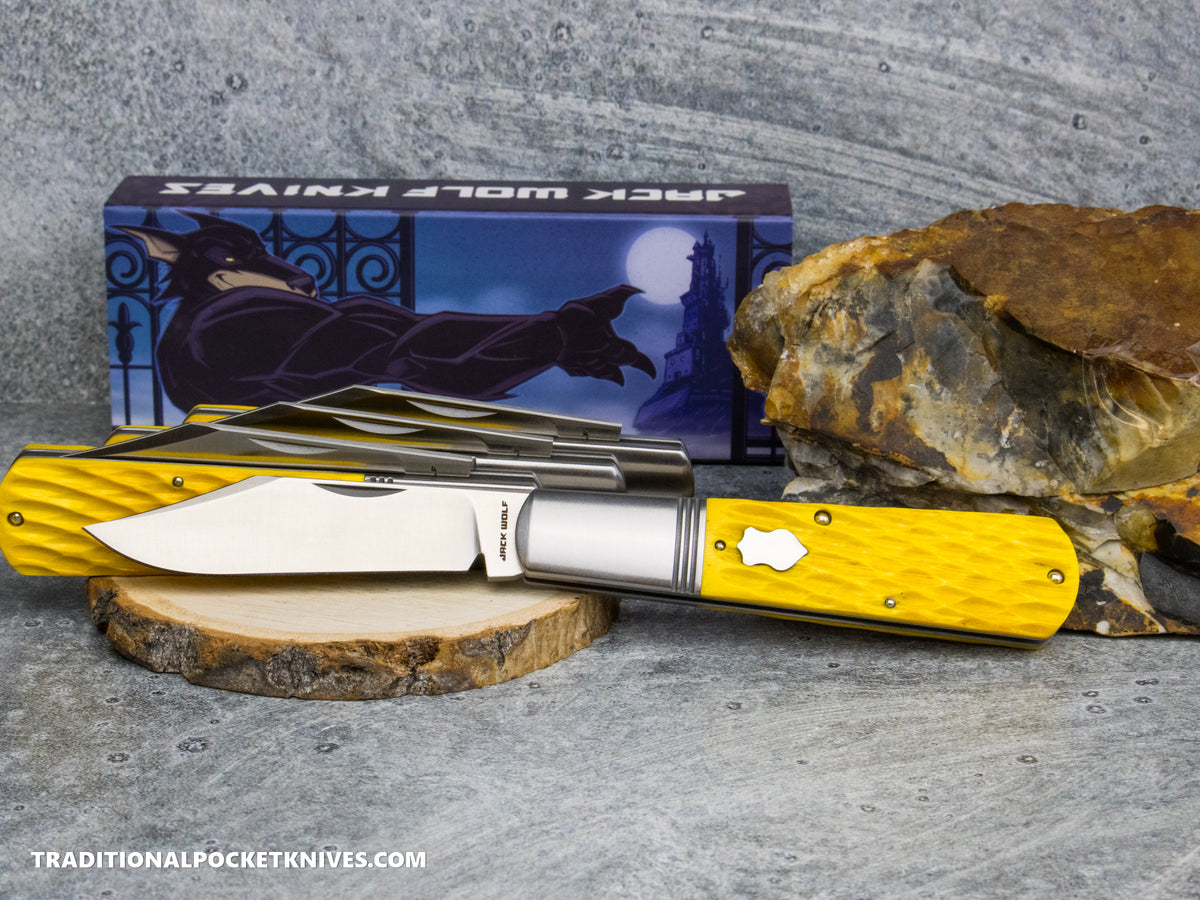 Jack Wolf Knives Gateway Barlow Yellow Jigged Bone - Gateway Series