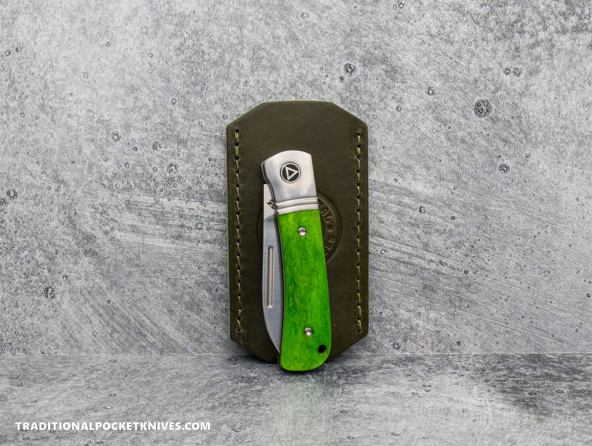C. Risner Cutlery Premium Logo Leather Knife Slip Small - Alligator Green Buttero