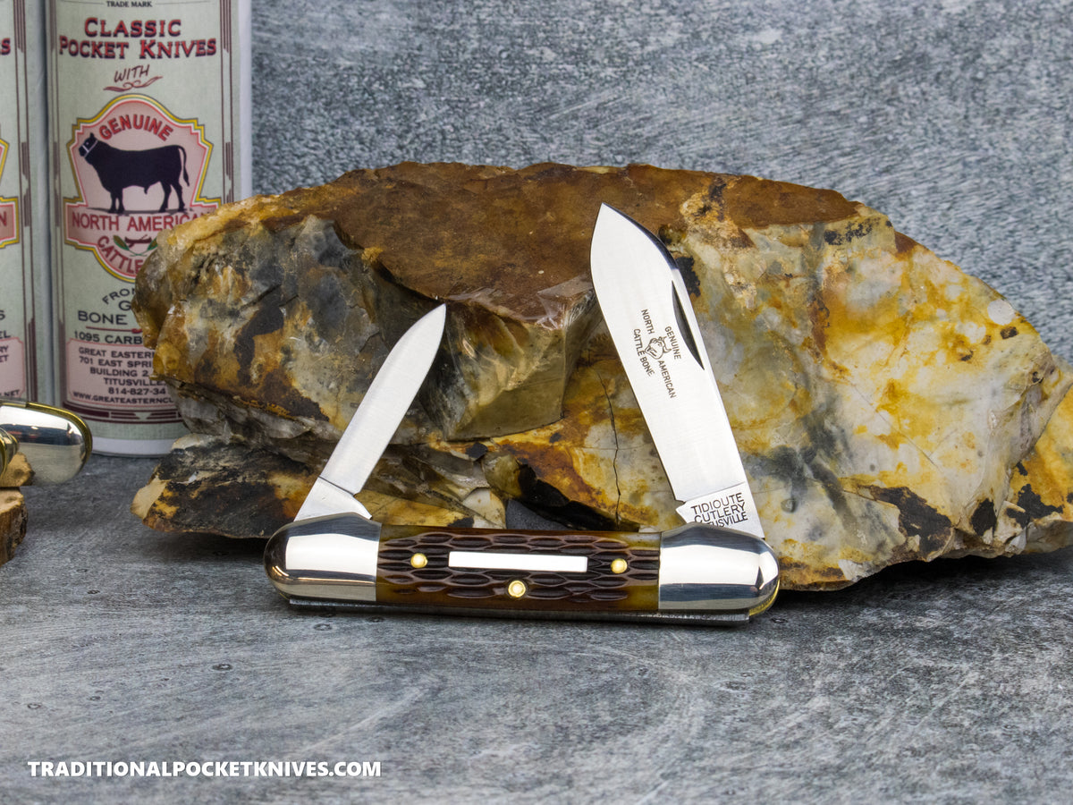 Great Eastern Cutlery #162226 Tidioute Cutlery Little Indian Girl Canoe Rogers Brown Jigged Bone