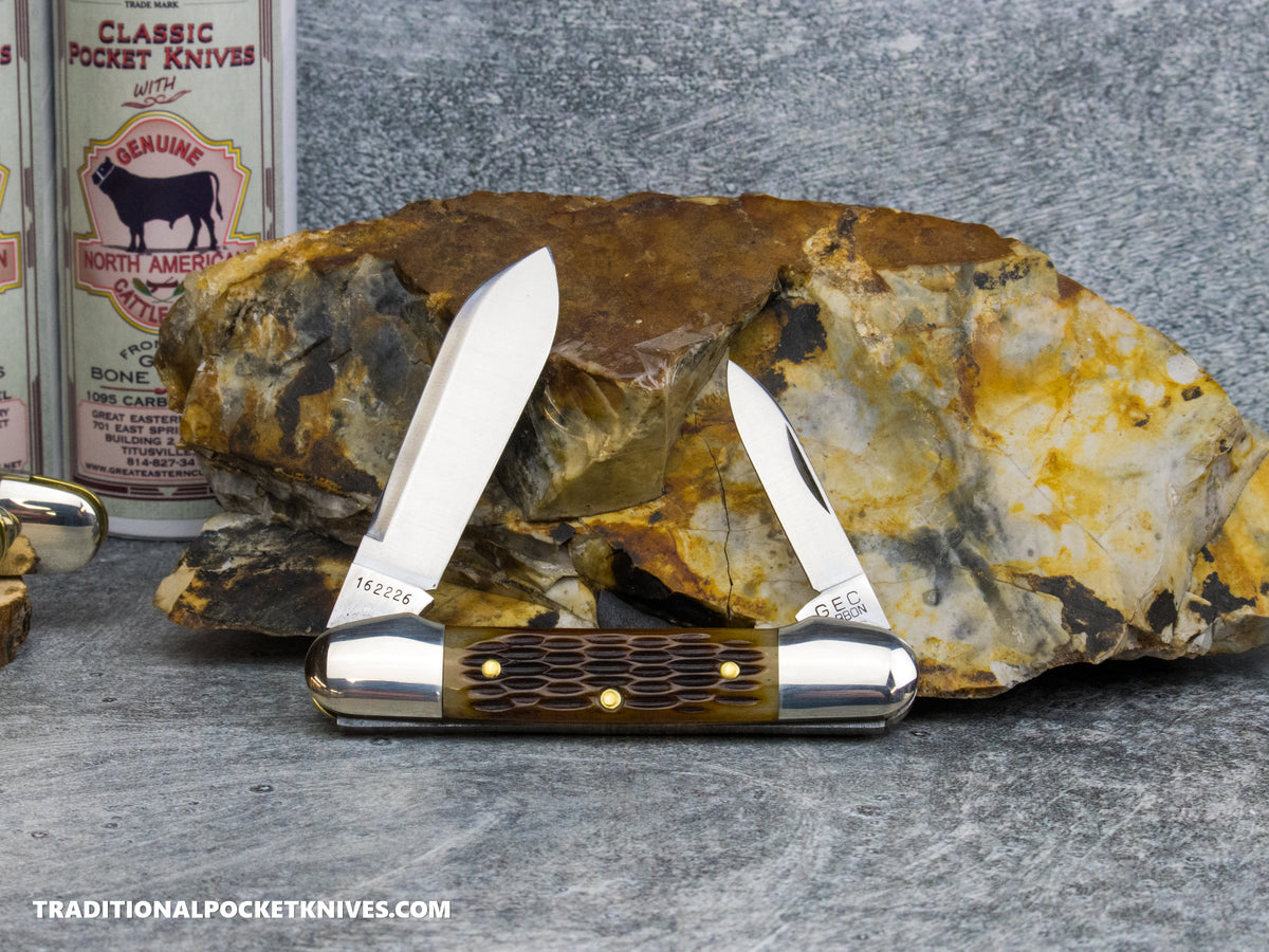 Great Eastern Cutlery #162226 Tidioute Cutlery Little Indian Girl Canoe Rogers Brown Jigged Bone