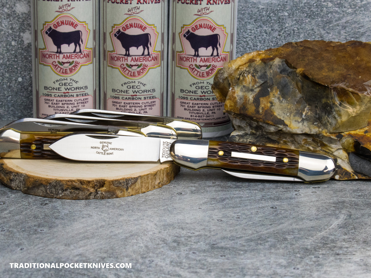 Great Eastern Cutlery #162226 Tidioute Cutlery Little Indian Girl Canoe Rogers Brown Jigged Bone