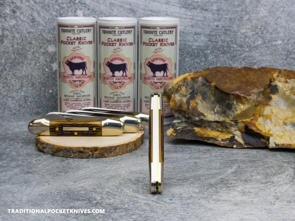 Great Eastern Cutlery #162226 Tidioute Cutlery Little Indian Girl Canoe Rogers Brown Jigged Bone