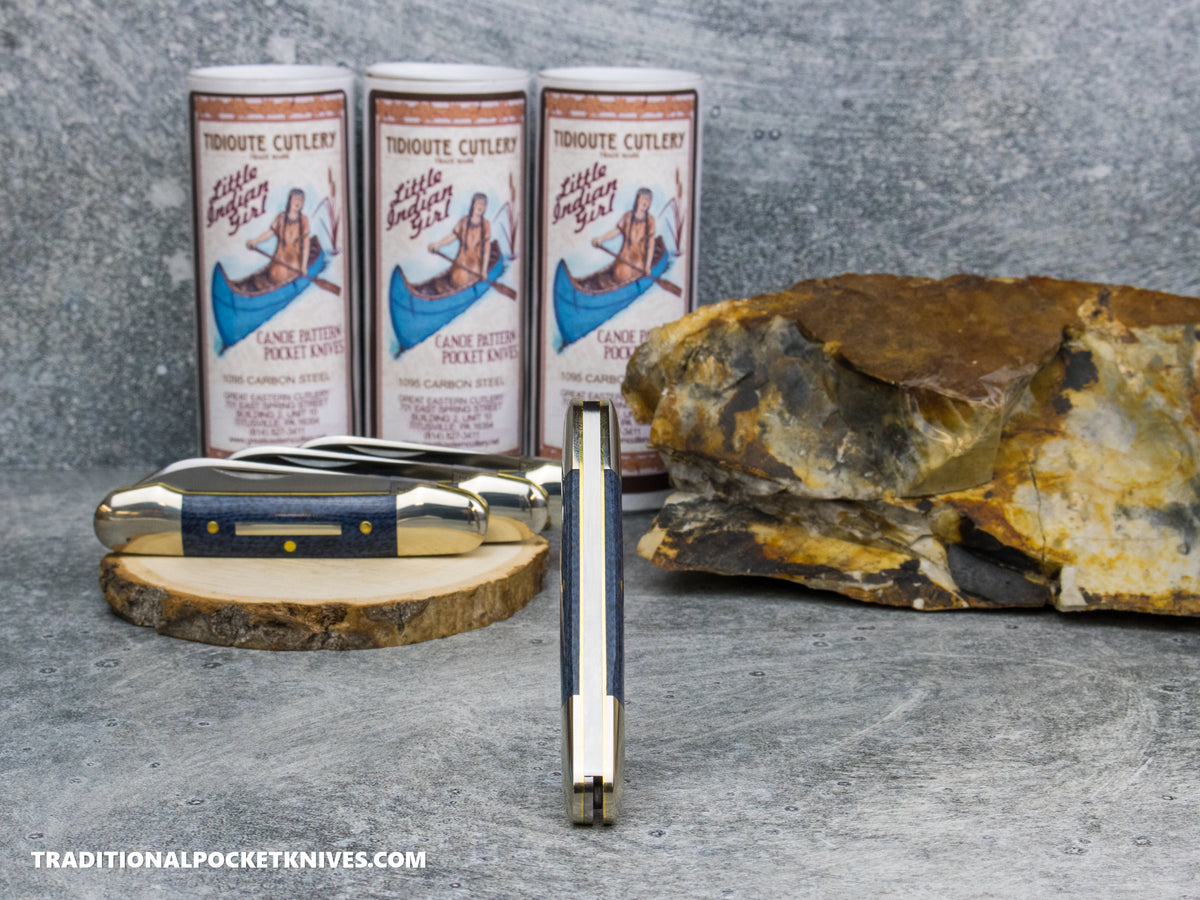 Great Eastern Cutlery #162226 Tidioute Cutlery Little Indian Girl Canoe Denim Blue Micarta