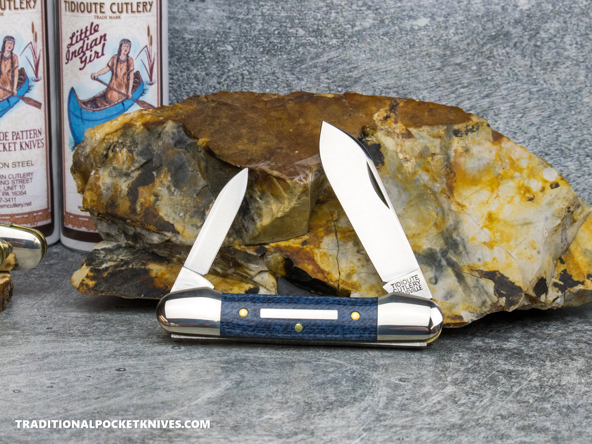 Great Eastern Cutlery #162226 Tidioute Cutlery Little Indian Girl Canoe Denim Blue Micarta