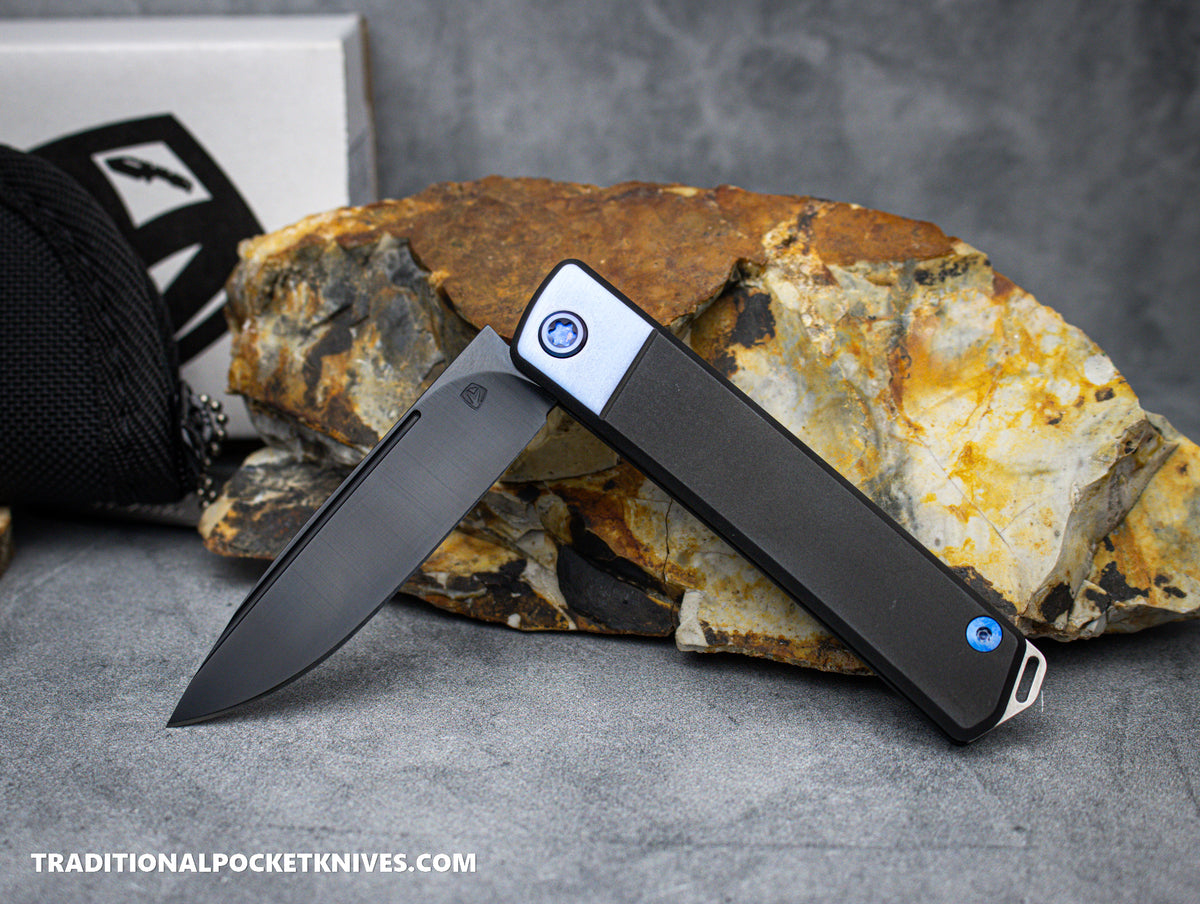 Medford Knives Gentleman Jack-2 / DLC Drop Point / S45VN / Black w/Blue Bolster Handle / Blue HW / Blue Clip