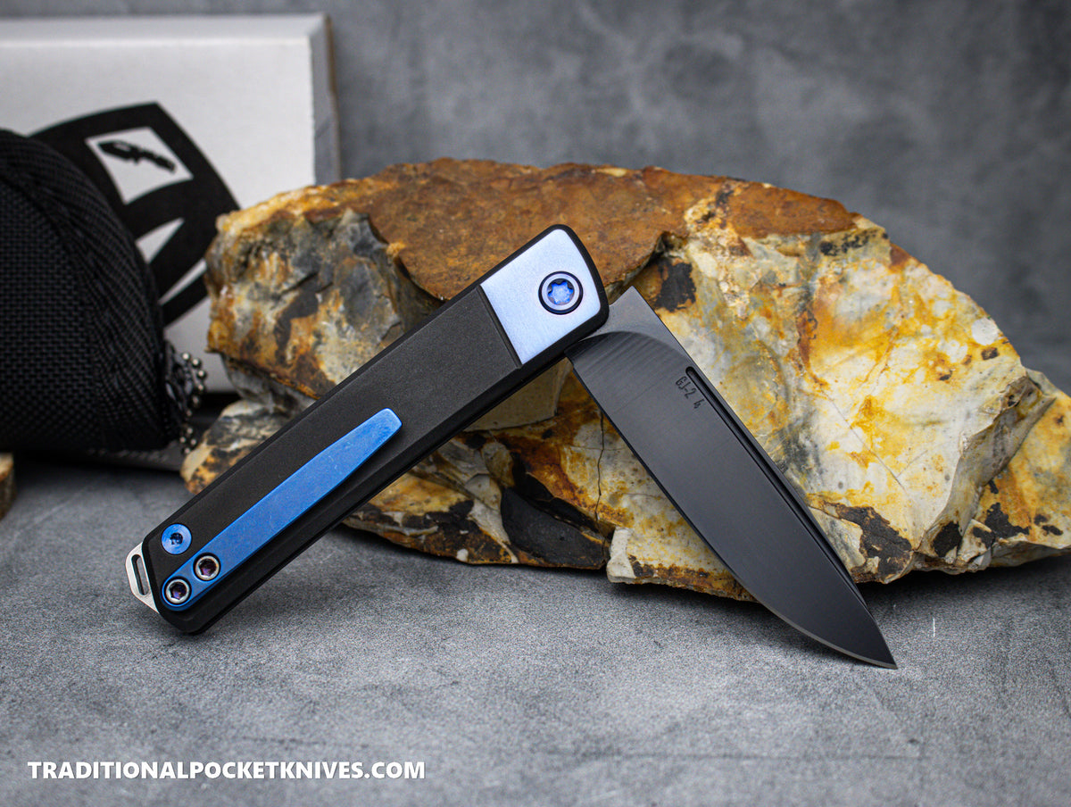 Medford Knives Gentleman Jack-2 / DLC Drop Point / S45VN / Black w/Blue Bolster Handle / Blue HW / Blue Clip