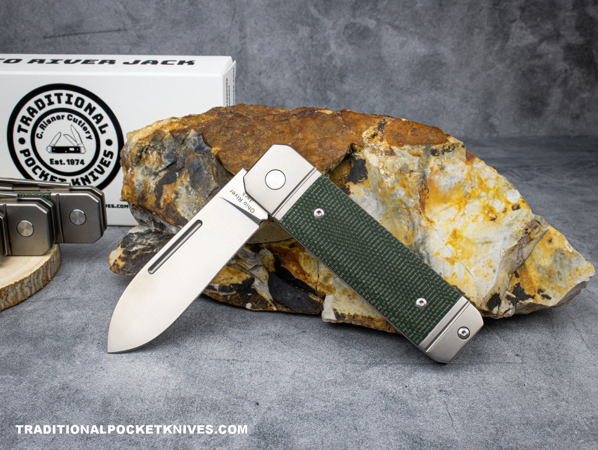 Ohio River Jack: Single Spearpoint Green Canvas Micarta