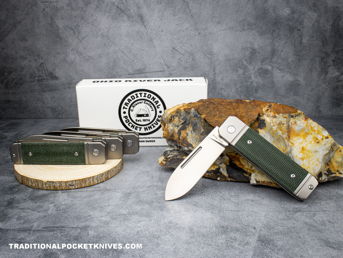 Ohio River Jack: Single Spearpoint Green Canvas Micarta