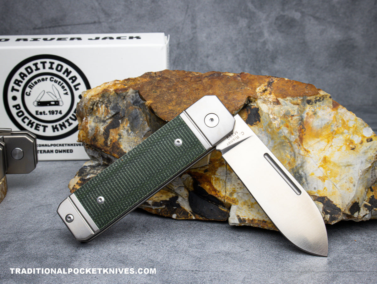 Ohio River Jack: Single Spearpoint Green Canvas Micarta