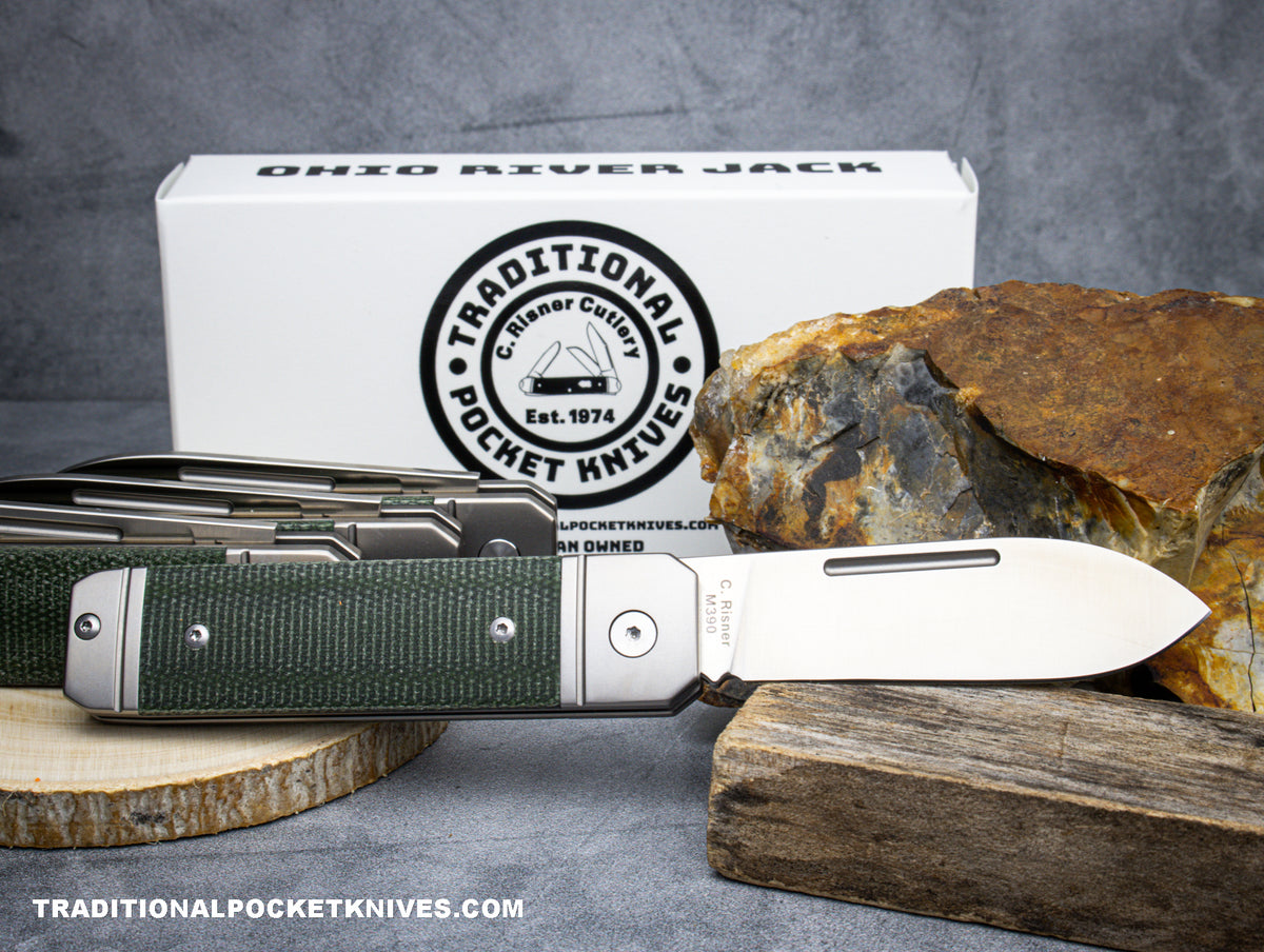 Ohio River Jack: Single Spearpoint Green Canvas Micarta