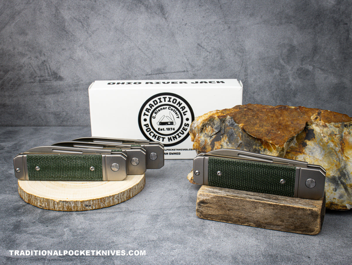 Ohio River Jack: Single Spearpoint Green Canvas Micarta