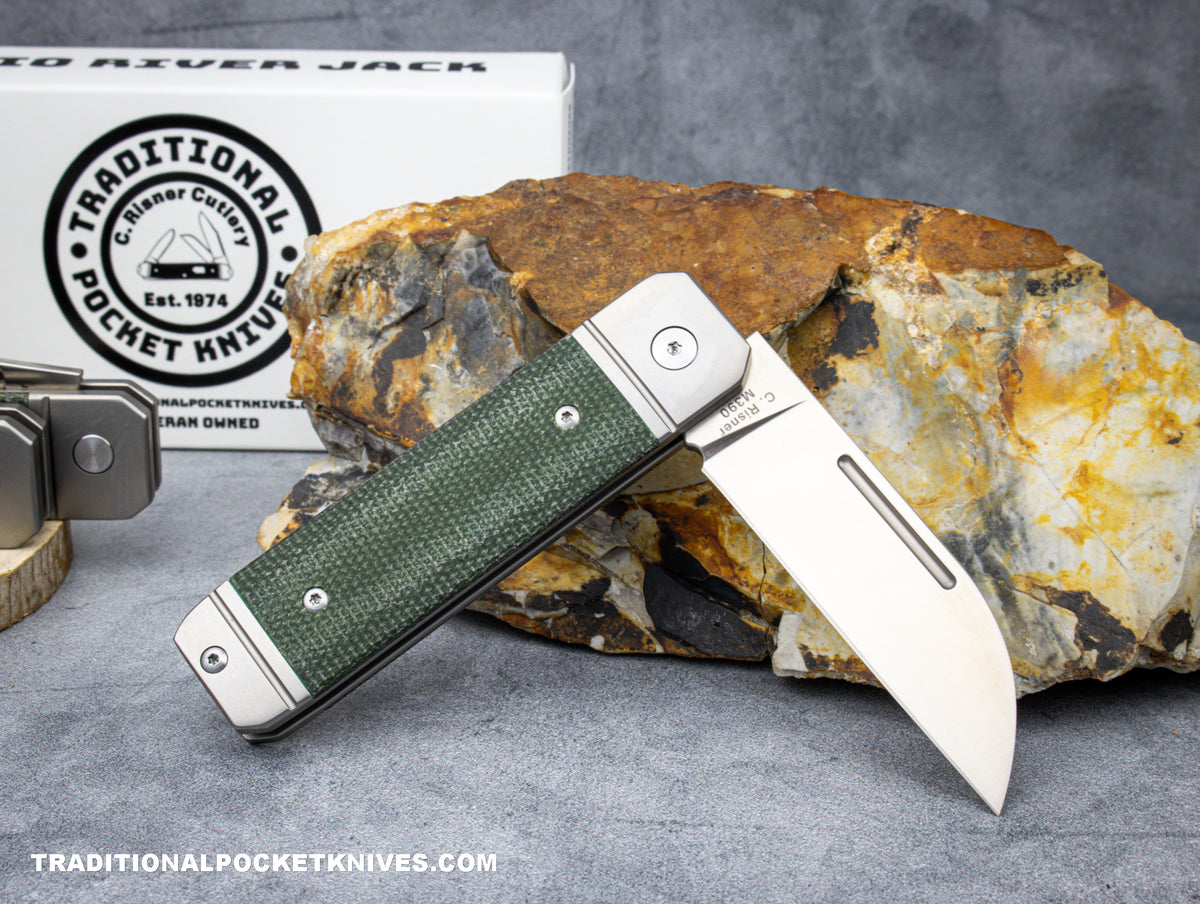 Ohio River Jack: Single Wharncliffe Green Canvas Micarta