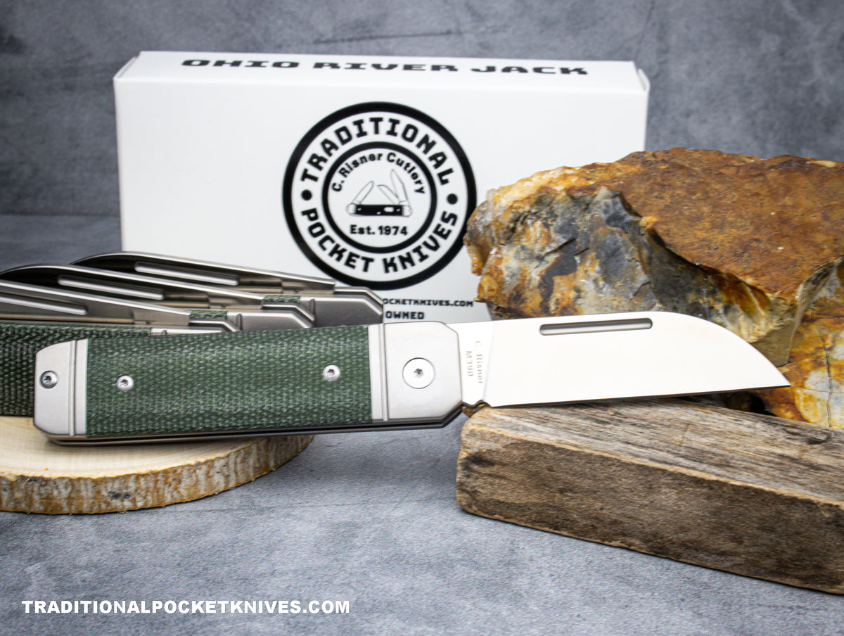 Ohio River Jack: Single Wharncliffe Green Canvas Micarta