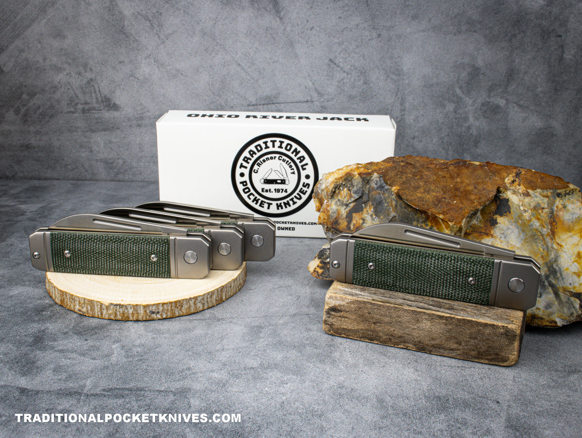 Ohio River Jack: Single Wharncliffe Green Canvas Micarta