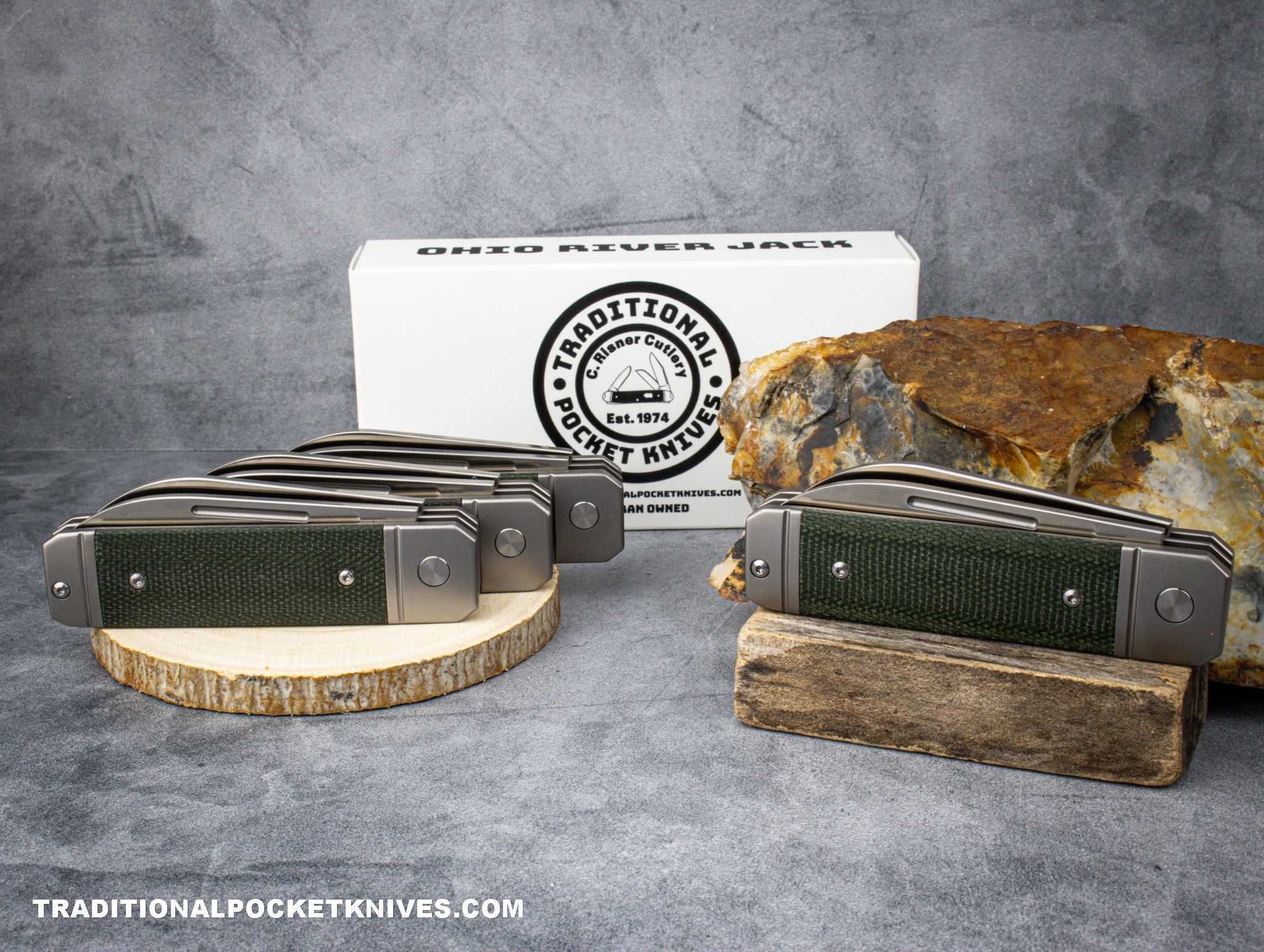 me and chris *°/セミオーダー4点セット Ohio River Jack: Double Blade Green Canvas Micarta - C. Risner
