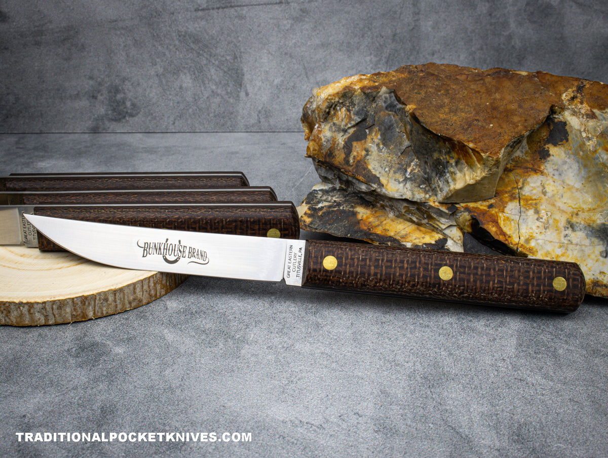 Great Eastern Cutlery #K33CAR Bunkhouse Brand Steak Knife Rustic Brown Burlap