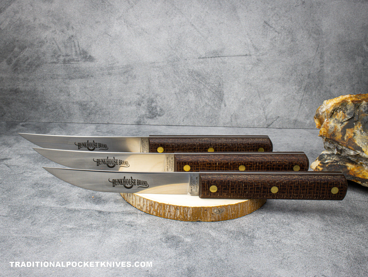 Great Eastern Cutlery #K33CAR Bunkhouse Brand Steak Knife Rustic Brown Burlap