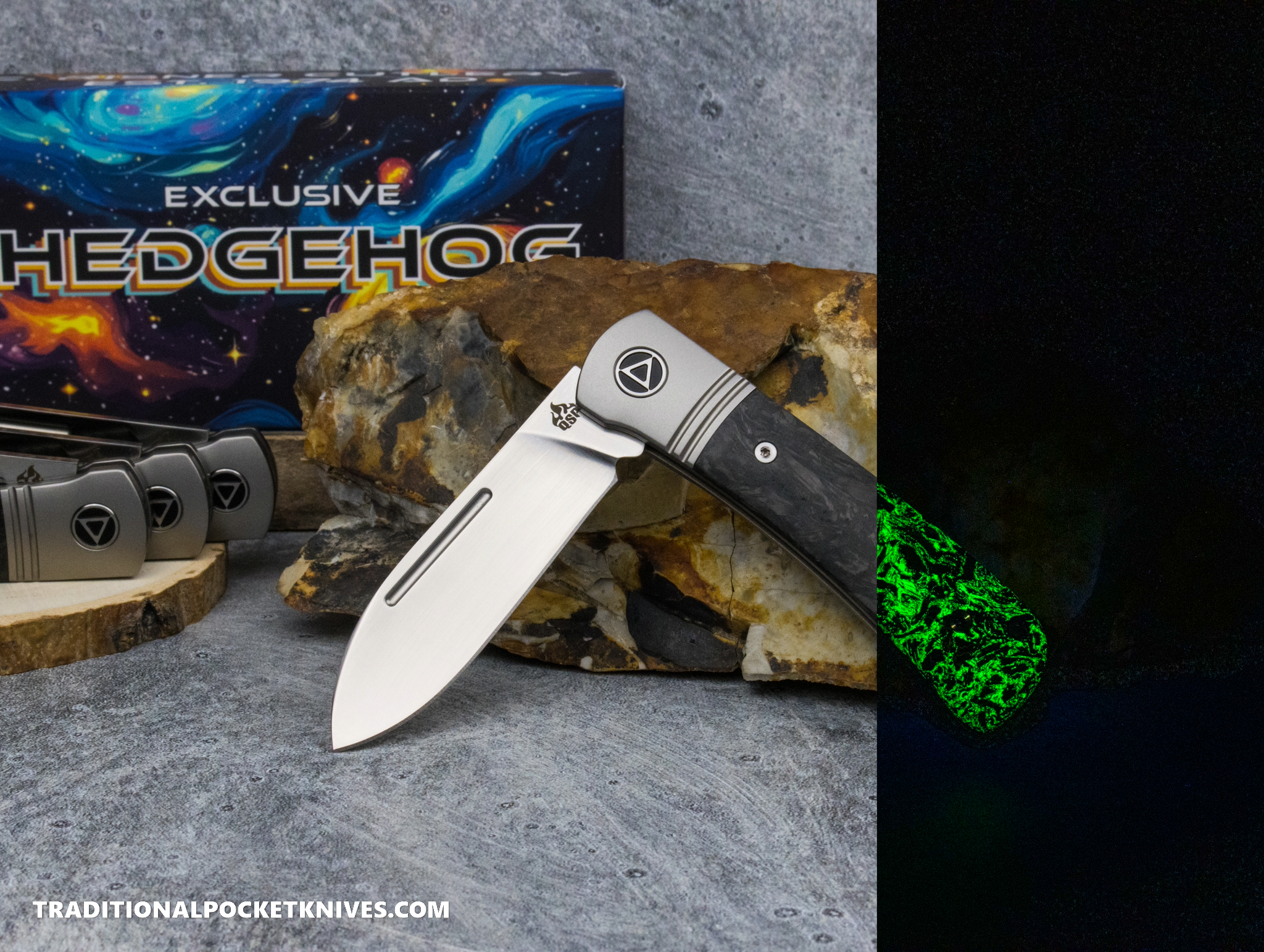 QSP Exclusive Hedgehog Knife QS142SP: Fat Carbon Dark Matter Glow
