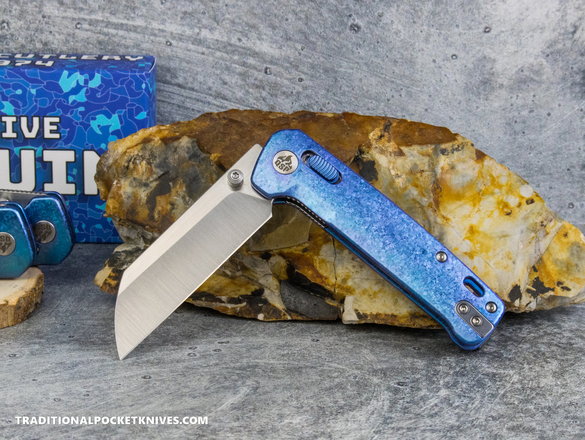 QSP Exclusive Penguin Glyde Lock Knife Blue Crystalized Titanium 154CM