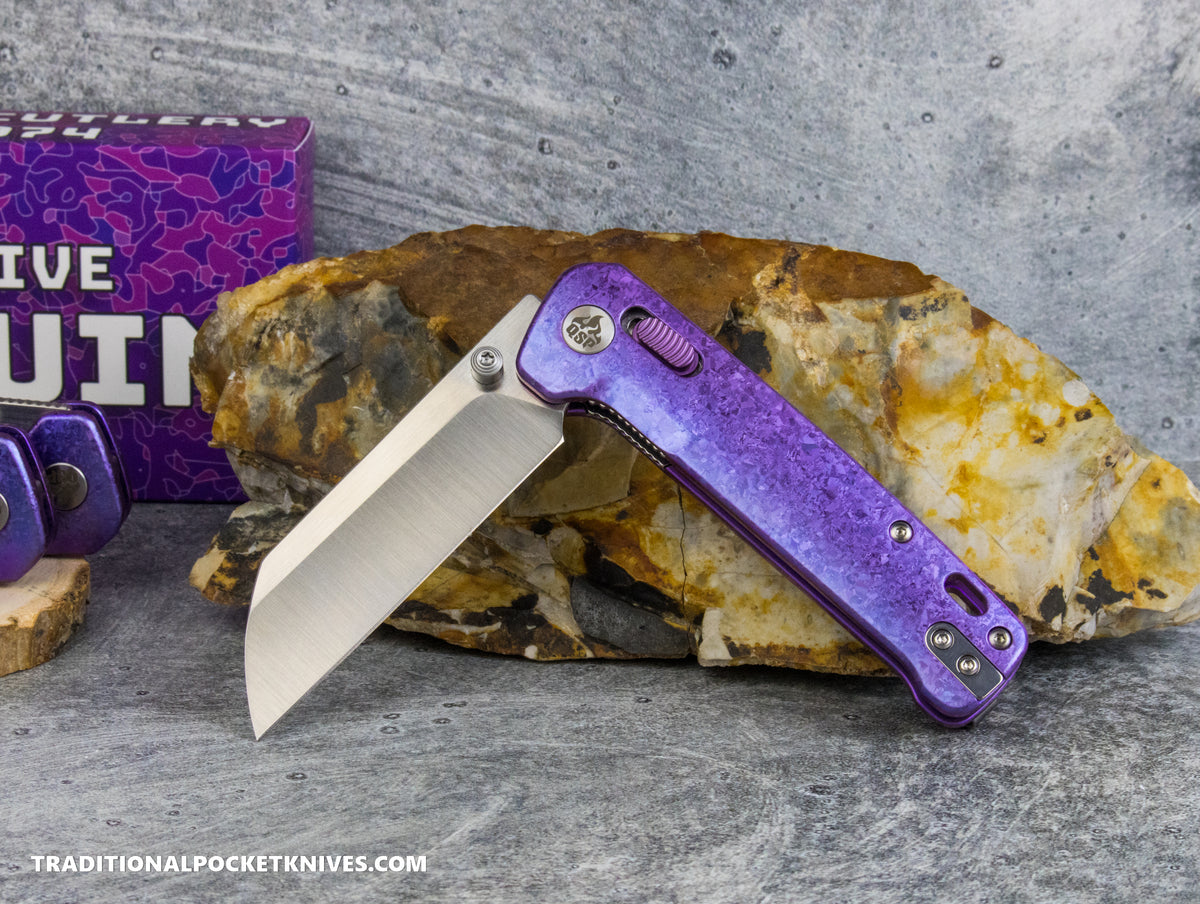 QSP Exclusive Penguin Glyde Lock Knife Purple Crystalized Titanium 154CM