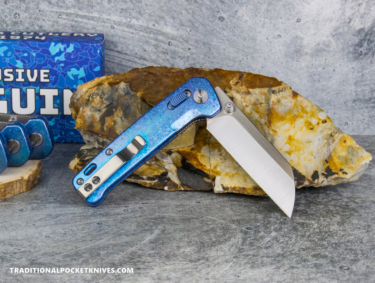 QSP Exclusive Penguin Glyde Lock Knife Blue Crystalized Titanium 154CM
