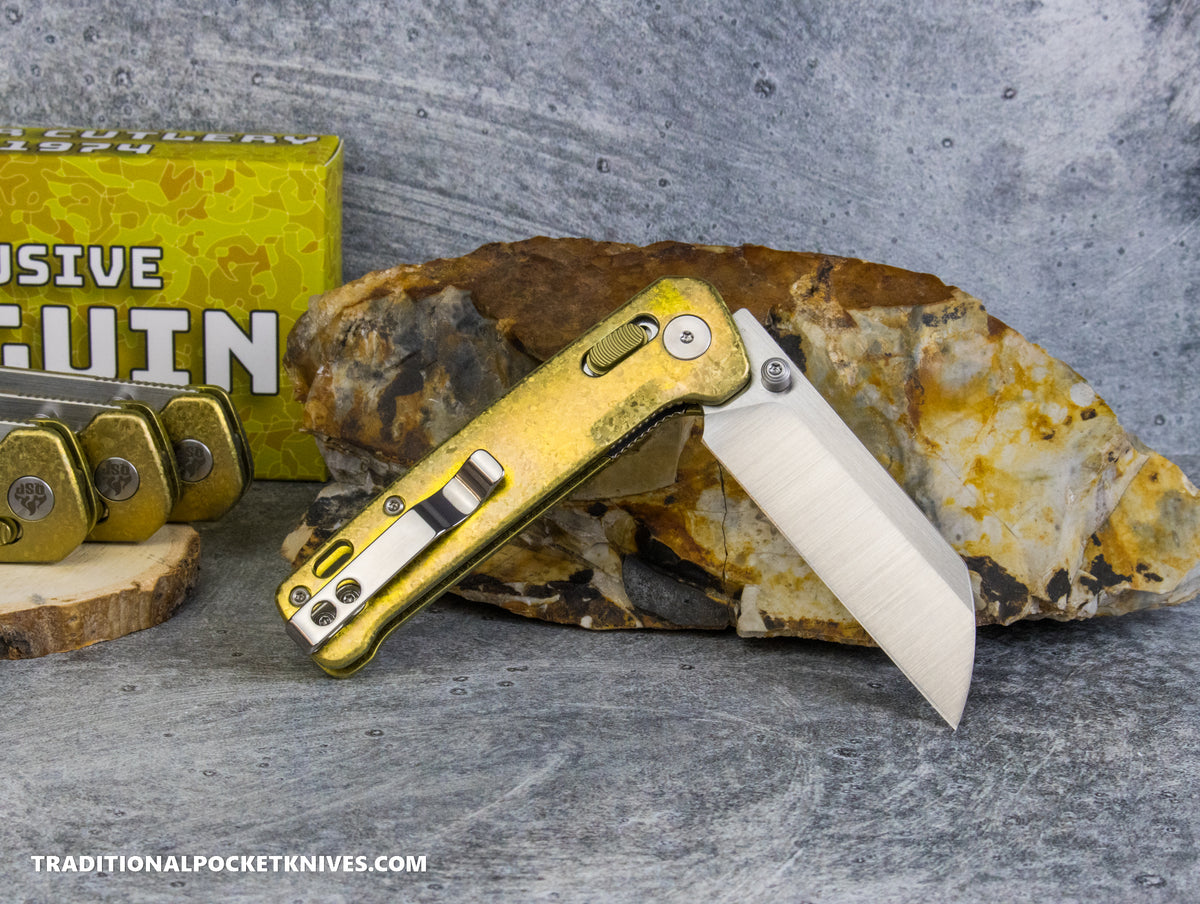 QSP Exclusive Penguin Glyde Lock Knife Gold Crystalized Titanium 154CM