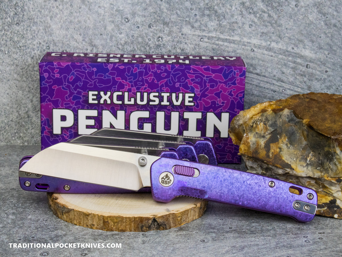 QSP Exclusive Penguin Glyde Lock Knife Purple Crystalized Titanium 154CM