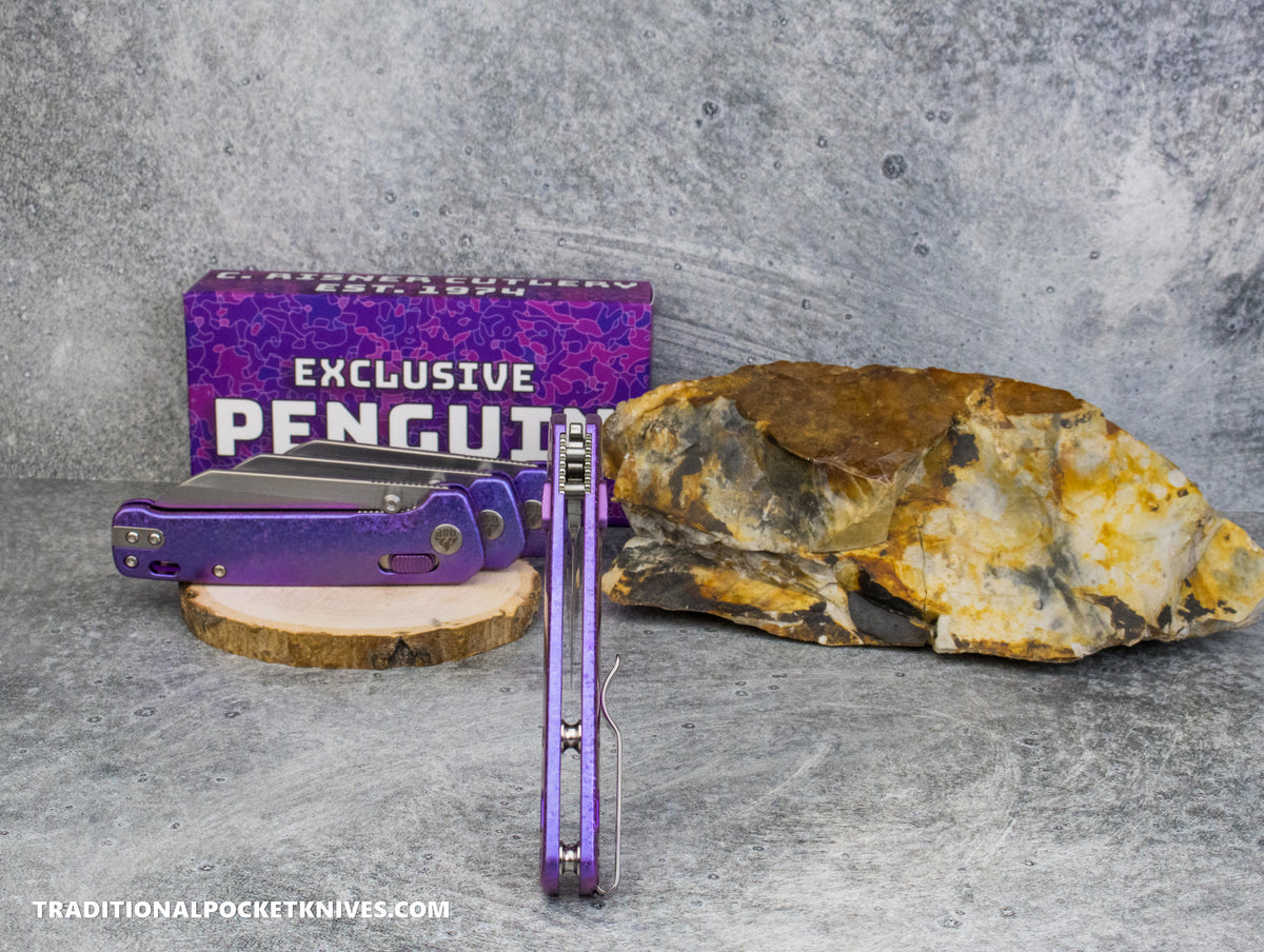 QSP Exclusive Penguin Glyde Lock Knife Purple Crystalized Titanium 154CM