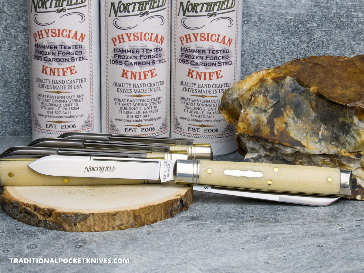 Great Eastern Cutlery #412226 Northfield UNXLD Town Physician Bone Burlap Micarta